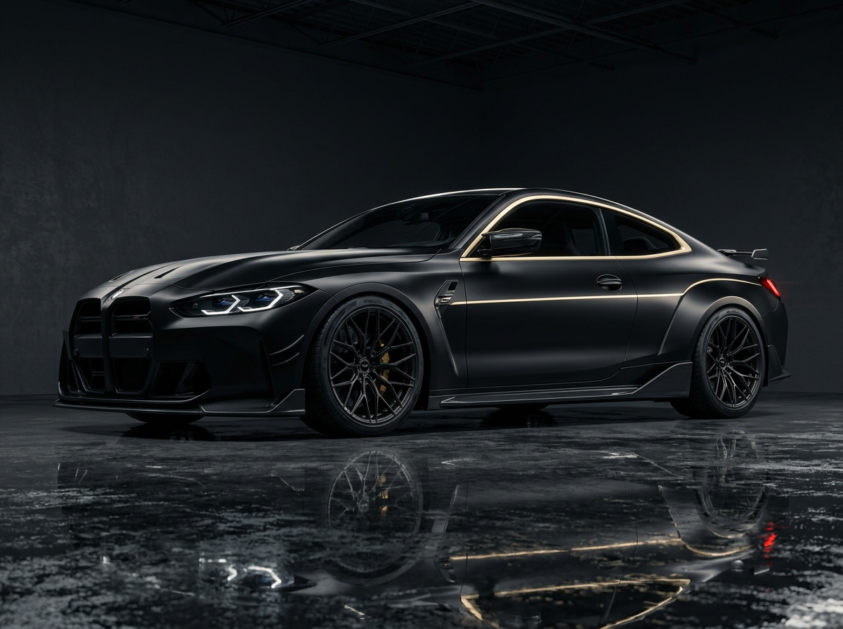 Stealth-black Noir Étoile concept coupe under moody studio lighting